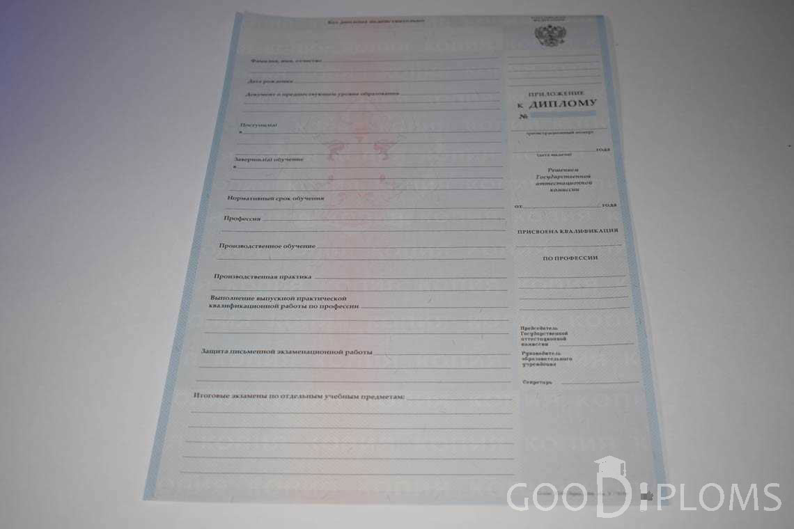 Приложение к Диплому Училища период выдачи 2007-2010  -  Алматы