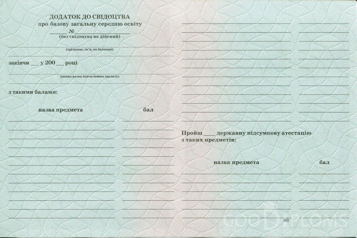 Украинский аттестат за 9 класс - Обратная Сторона приложения- Алматы